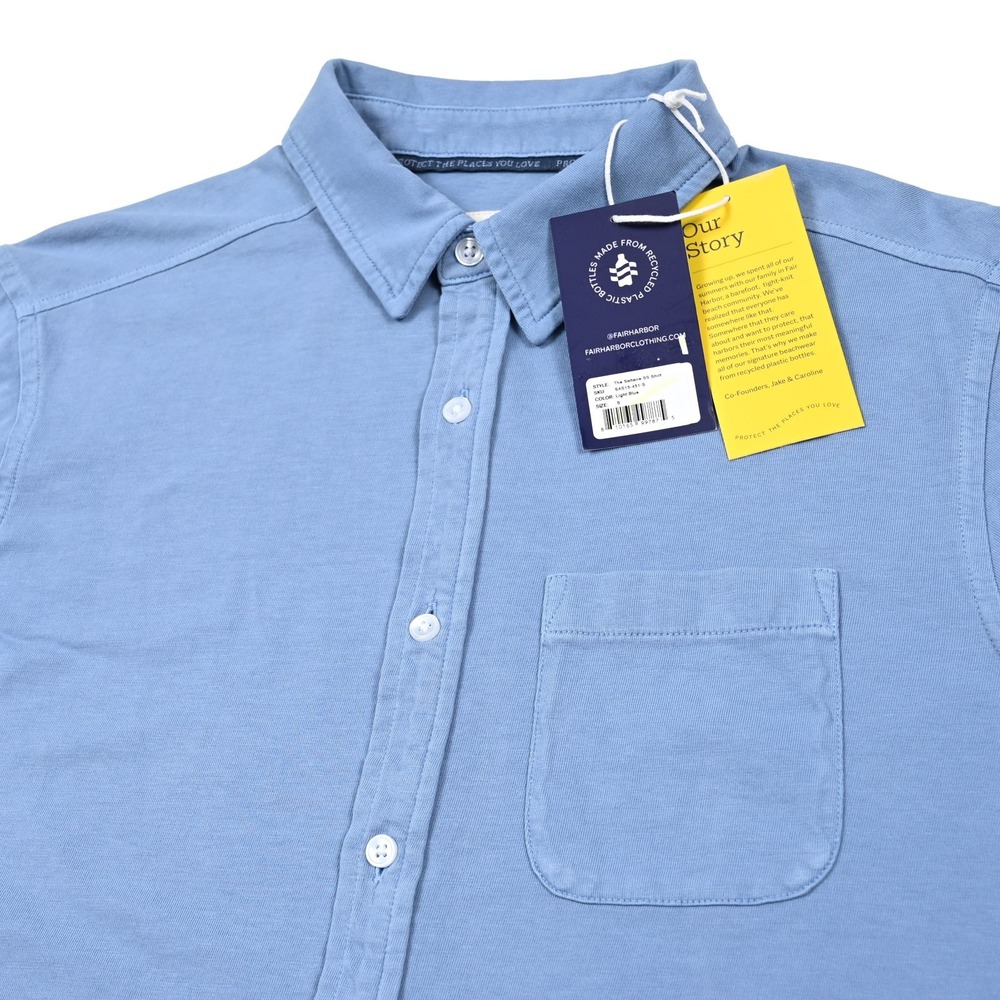 Fair Harbor Saltaire Shirt Men's Small Blue Organic Cotton Button Up Coastal
